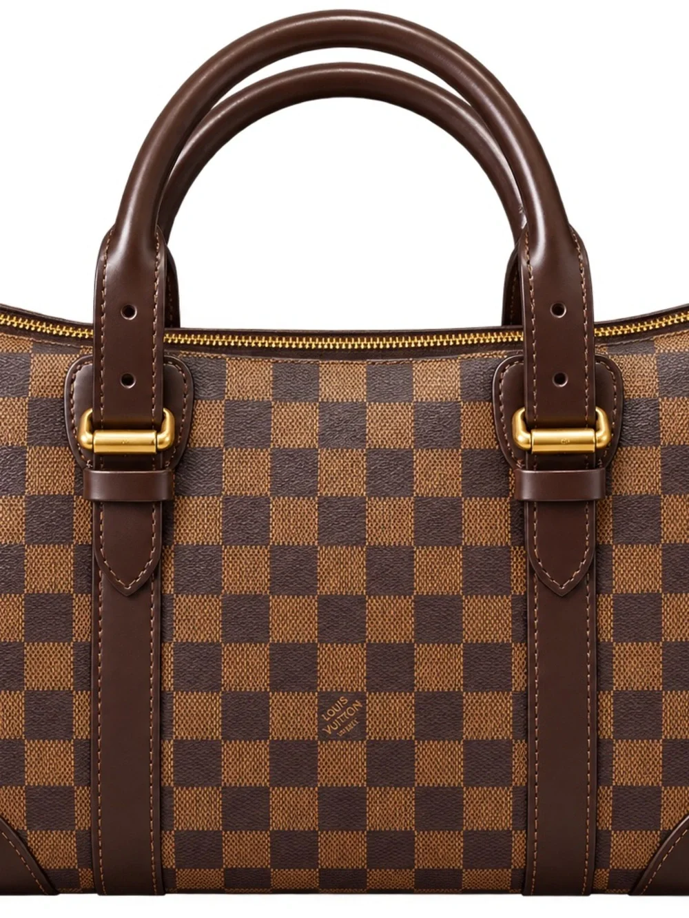 Louis Vuitton Berkeley Brown Damier Ebene Leather Satchel with Gold Plaque Purse